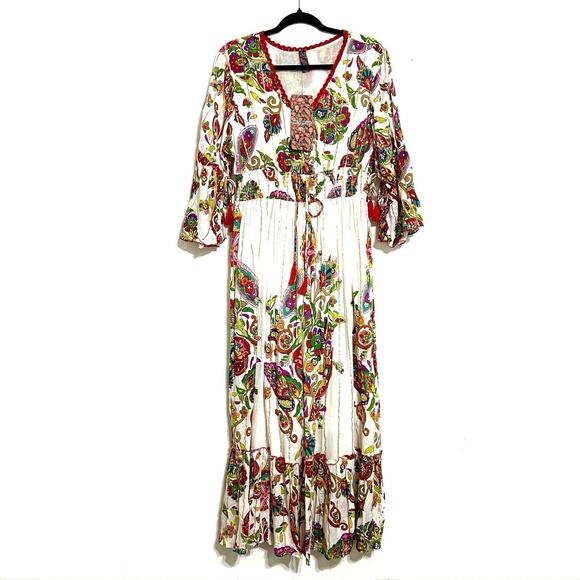 Anthropologie Maxi Dress White Floral Tropical Hawaiian Boho Wedding Party NWT L - Picture 1 of 9